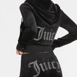NWOT WOMEN'S JUICY COUTURE OG BIG BLING VELOUR TRACK HOODIE LIQUORICE BLACK XS
